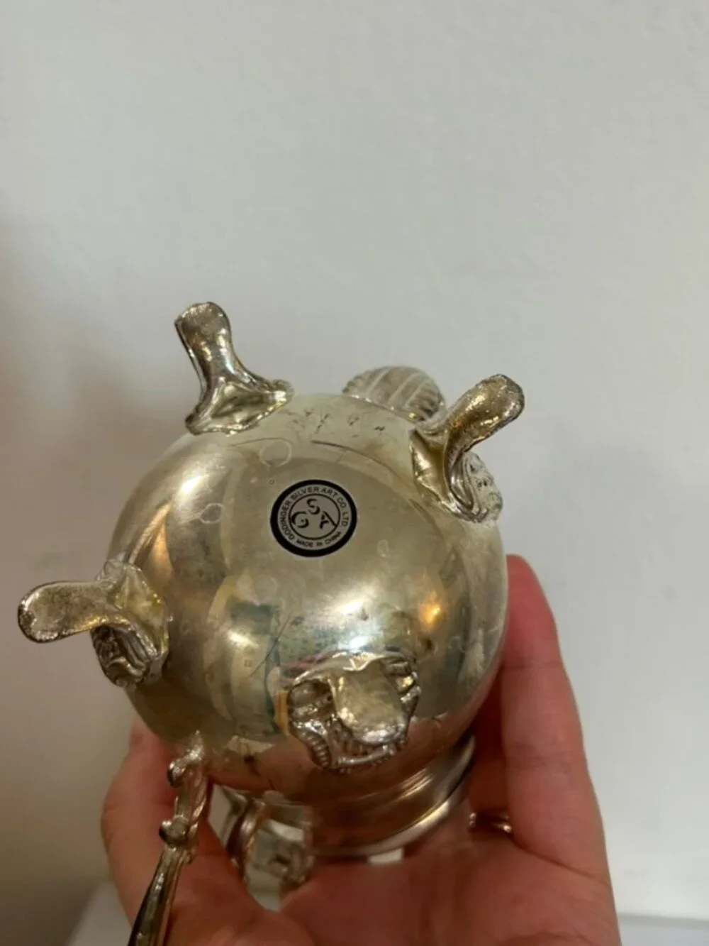 VTG Godinger Silver Art Co. Ornate Decor Footed Handle Teapot Silver Plated EUC